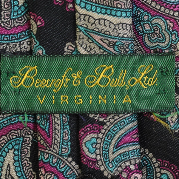 Beecroft & Bull Black Blue Purple Paisley Men's Silk Necktie 59"