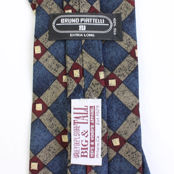 Bruno Piatelli Blue Gray Red Big and Tall Men's Silk Necktie Extra Long 64"