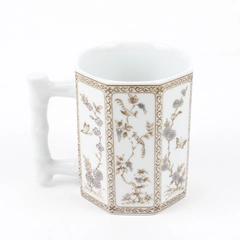 Unbranded Ceramic Mug 3.75" Tall Asian Inspired Birds/Butterflies/Flowers