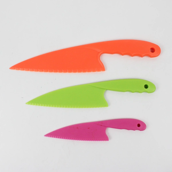 3-Piece Colored (Pink, Green and Orange) Plastic Kitchen Knives Set