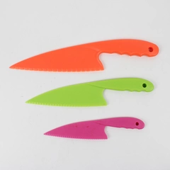 3-Piece Colored (Pink, Green and Orange) Plastic Kitchen Knives Set