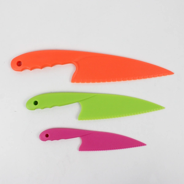 3-Piece Colored (Pink, Green and Orange) Plastic Kitchen Knives Set