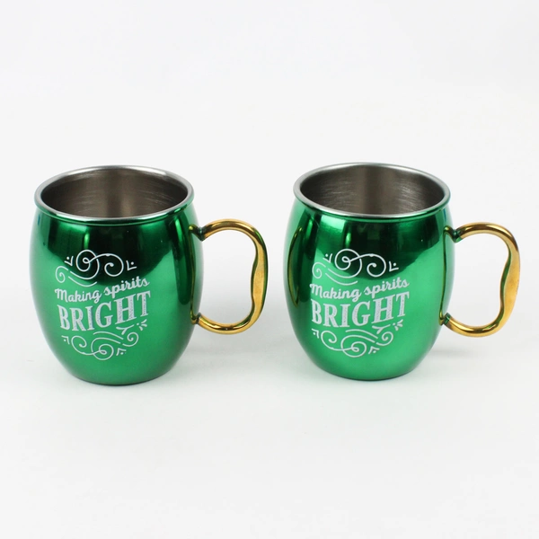 Pair of Hallmark "Christmas in Evergreen" Beverage Mugs Gold Handles