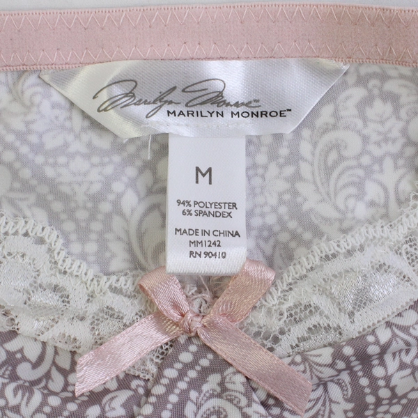 Marilyn Monroe Mauve and White Short Slip Lace and Bow Accent Women's Medium
