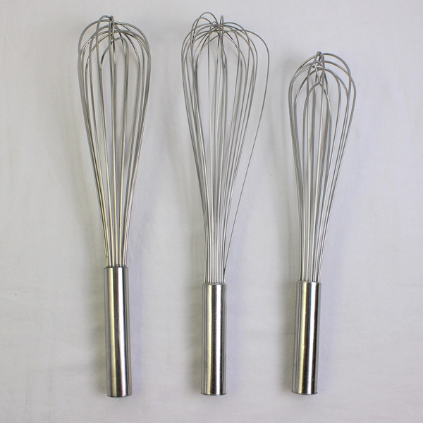 Lot of 3 Assorted Industrial Size Stainless Steel Whisks, 14" and 2 x 16" Tall