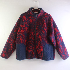 Sonoma Red and Navy Fuzzy Fleece-Lined Zip-Up Jacket Women's Size 2XL