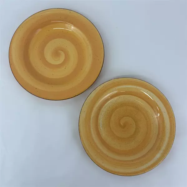 2 Hausenware Twist Yellow Dinner Plates 11.5" Swirl Pattern