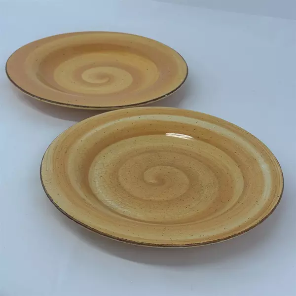 2 Hausenware Twist Yellow Dinner Plates 11.5" Swirl Pattern