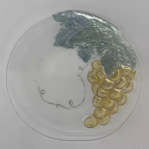 Vintage Clear Glass Platter Embossed With Amber Grape & Leaf Pattern 12.5 Inch