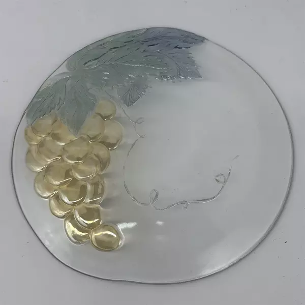 Vintage Clear Glass Platter Embossed With Amber Grape & Leaf Pattern 12.5 Inch