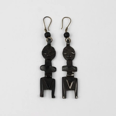 Carved Fertility God Tribal Style Dangle Drop Earrings FLAWED