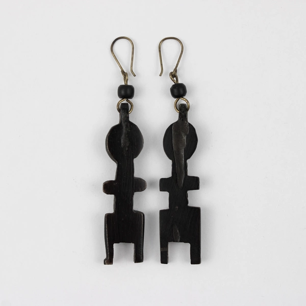 Carved Fertility God Tribal Style Dangle Drop Earrings FLAWED