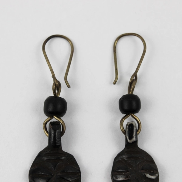 Carved Fertility God Tribal Style Dangle Drop Earrings FLAWED