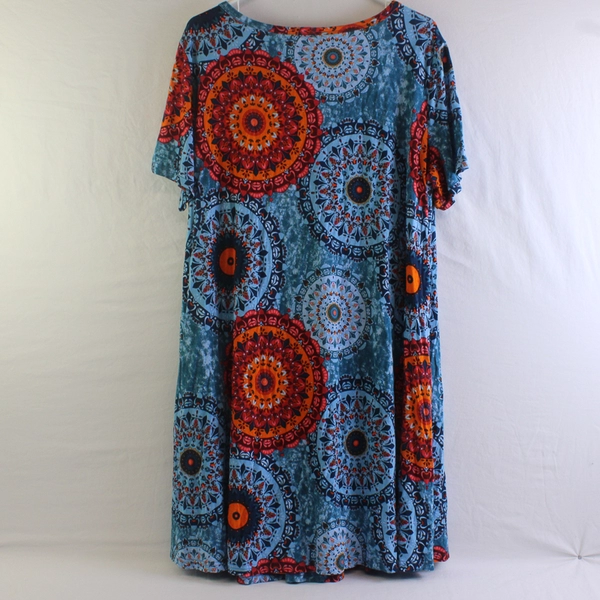 Your Style Blue and Orange Mandala Print Knee-Length T-Shirt Dress Women's 3XL