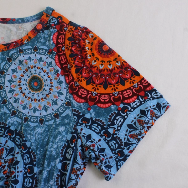 Your Style Blue and Orange Mandala Print Knee-Length T-Shirt Dress Women's 3XL
