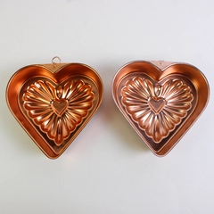 Lot of Heart Shaped Metal Mold Cake Pans, Copper Color 