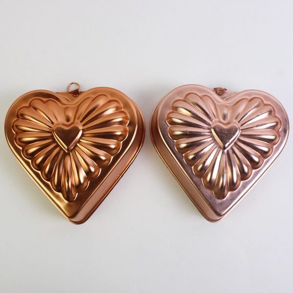 Lot of Heart Shaped Metal Mold Cake Pans, Copper Color 