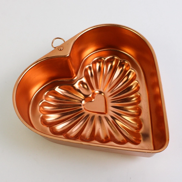 Lot of Heart Shaped Metal Mold Cake Pans, Copper Color 