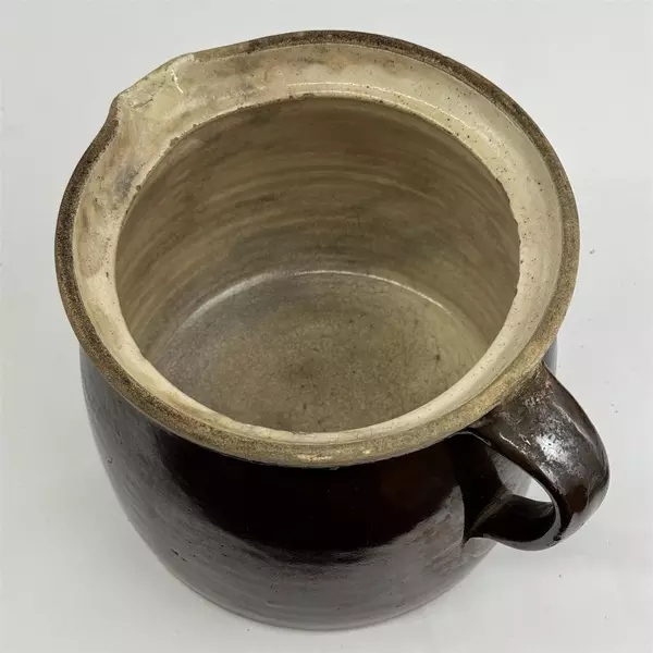 Vintage Large Brown Glazed Pottery Pitcher 6.5” Tall