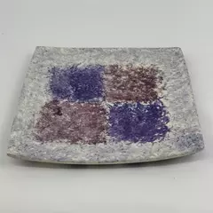 Square Mottled Lavender And White Art Pottery Plate W/ Squares Pattern
