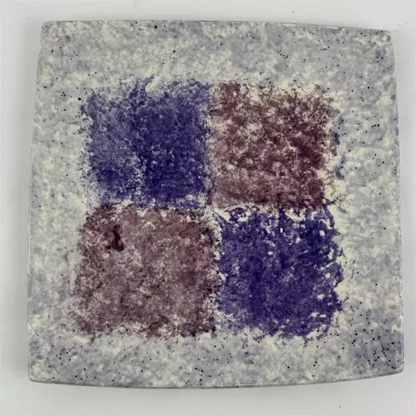 Square Mottled Lavender And White Art Pottery Plate W/ Squares Pattern