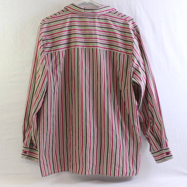Foxcroft Green Pink Brown Striped Wrinkle Free Classic Fit Button-Up Women's 14W