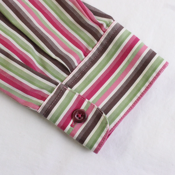 Foxcroft Green Pink Brown Striped Wrinkle Free Classic Fit Button-Up Women's 14W