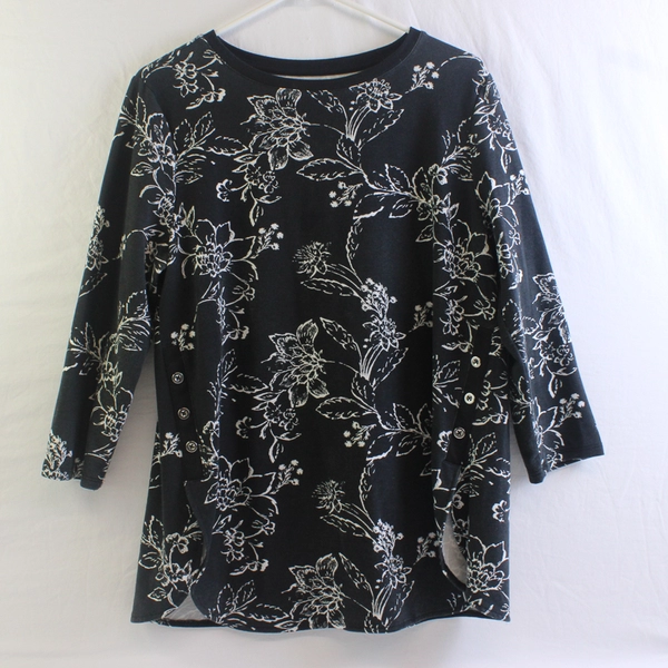 Croft & Barrow Black and White Floral 3/4-Sleeve Top Women's Medium