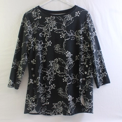 Croft & Barrow Black and White Floral 3/4-Sleeve Top Women's Medium