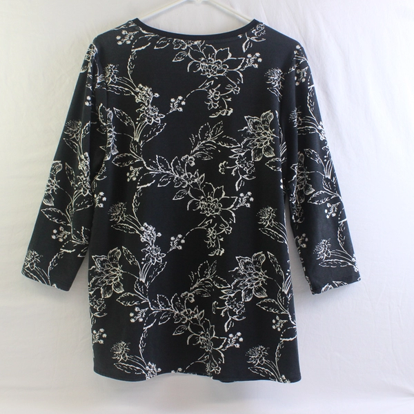 Croft & Barrow Black and White Floral 3/4-Sleeve Top Women's Medium