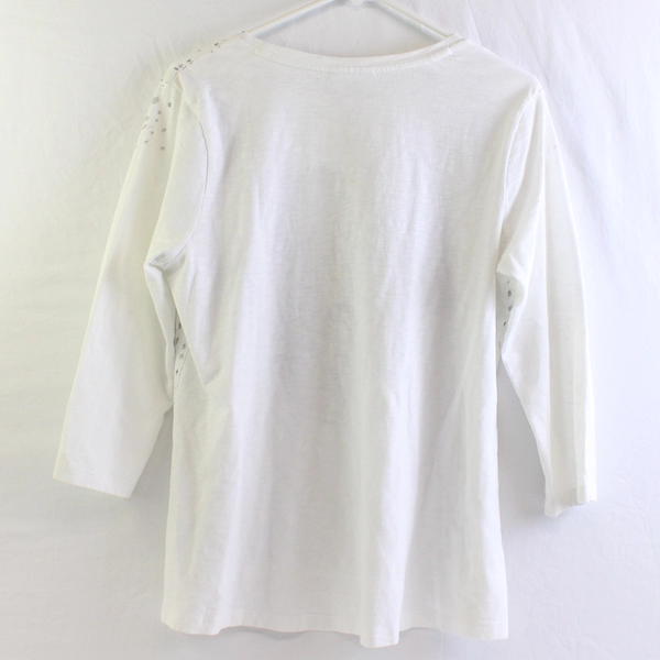 JM Collection Gray Spotted 3/4-Sleeve Sequin White T-Shirt Women's PL