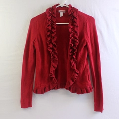 Charter Club Red Sparkly Ruffled Open-Front Cardigan Women's PS