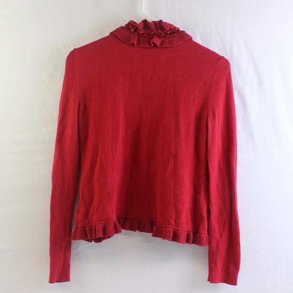 Charter Club Red Sparkly Ruffled Open-Front Cardigan Women's PS