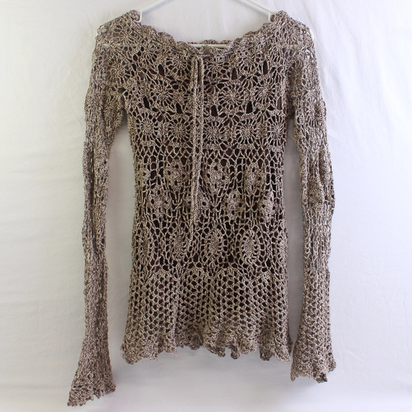J.J. Basics Brown Crochet Long-Sleeve Top Women's Size Large