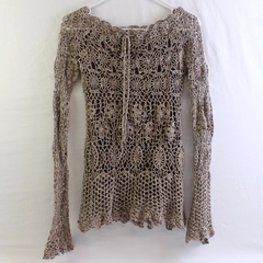 J.J. Basics Brown Crochet Long-Sleeve Top Women's Size Large