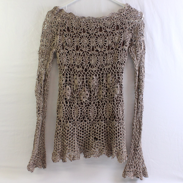 J.J. Basics Brown Crochet Long-Sleeve Top Women's Size Large