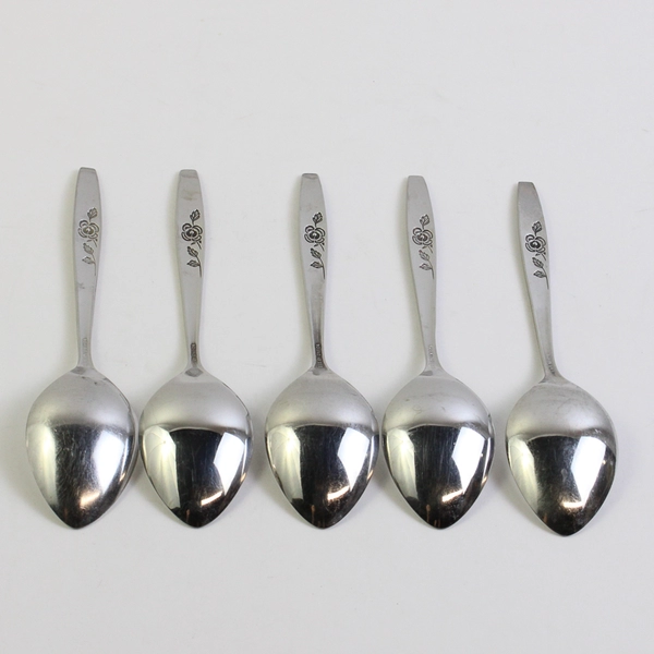 Lot Of 5 Oneida Silver Our Rose (Stainless) Flatware Soup Spoons 7" Long