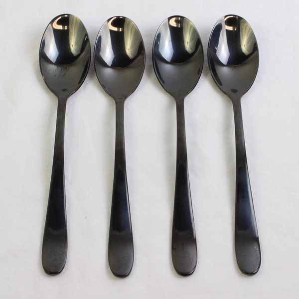 Lot Of 4 Cambridge Silver Rhiannon Black (Stainless) Flatware Soup Spoons 8"