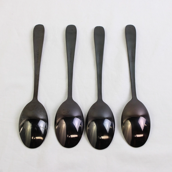 Lot Of 4 Cambridge Silver Rhiannon Black (Stainless) Flatware Soup Spoons 8"