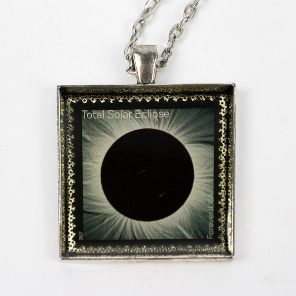 2017 Total Solar Eclipse Forever USA Stamp Pendant 20" Necklace