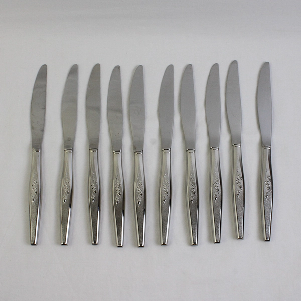 Set of 10 Oneida Community Woodmere Modern Hollow Dinner Knives Stainless Steel
