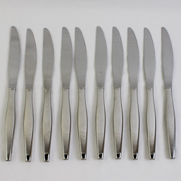 Set of 10 Oneida Community Woodmere Modern Hollow Dinner Knives Stainless Steel