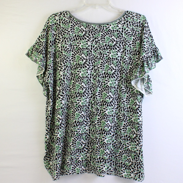 Max Studio Green Black White Floral Short Sleeve Shirt Pattern Women's Size 1X