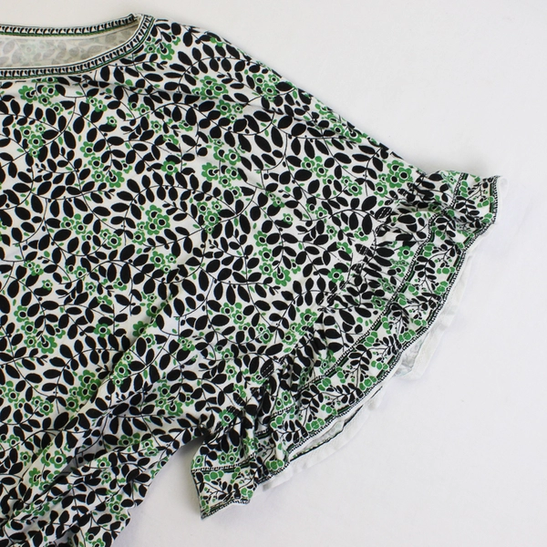 Max Studio Green Black White Floral Short Sleeve Shirt Pattern Women's Size 1X