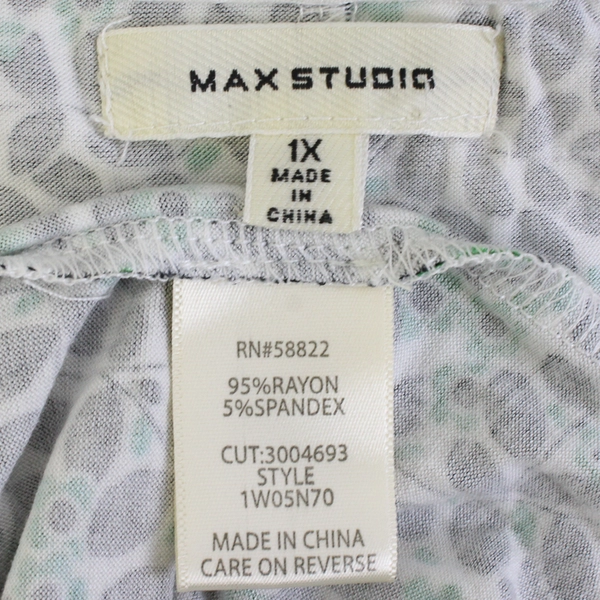Max Studio Green Black White Floral Short Sleeve Shirt Pattern Women's Size 1X