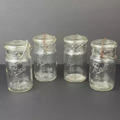 4 Vintage Ball Eclipse Wire Bail Wide Mouth Quart Glass Canning Jars with Lids