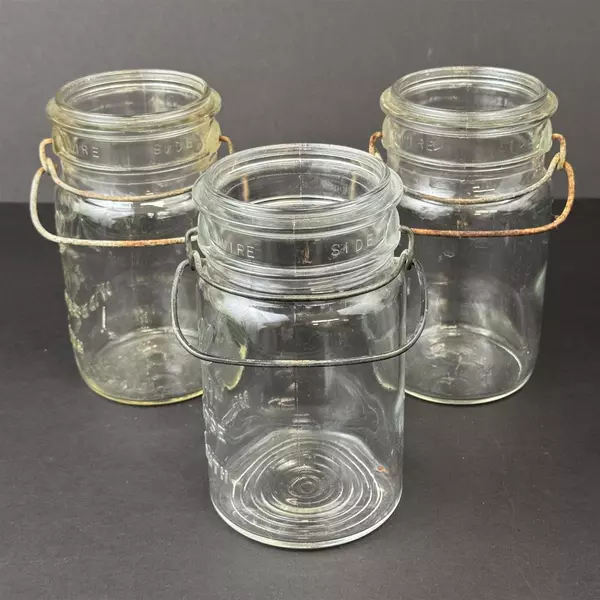 3 Vintage Ball Eclipse Wire Bail Wide Mouth Quart Glass Canning Jars No Lids