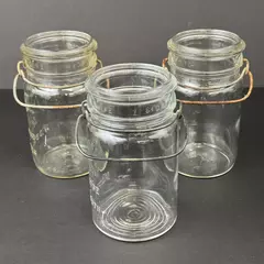 3 Vintage Ball Eclipse Wire Bail Wide Mouth Quart Glass Canning Jars No Lids