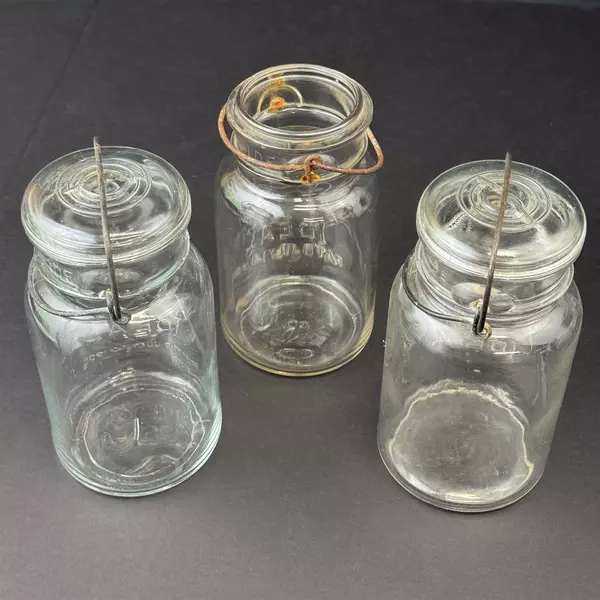 3 Vintage Ball Ideal Wire Bail 1 Quart Narrow Mouth Canning Jars 2 With Lids