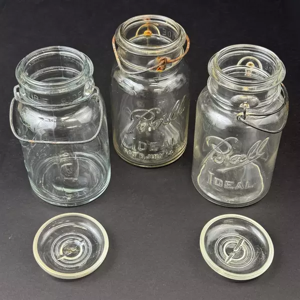 3 Vintage Ball Ideal Wire Bail 1 Quart Narrow Mouth Canning Jars 2 With Lids